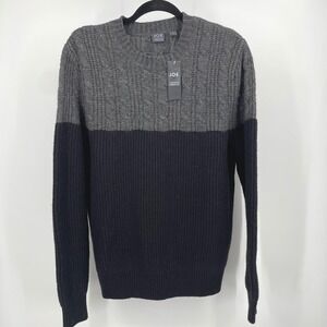 Joe Joseph Abboud Mens Wool Blend Cable Knit Colorblock Sweater Grey Black L NEW